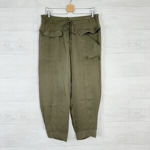 Diane Von Furstenberg Crop Cargo Pants Women Size 10 Cupro Drawstring Army Green